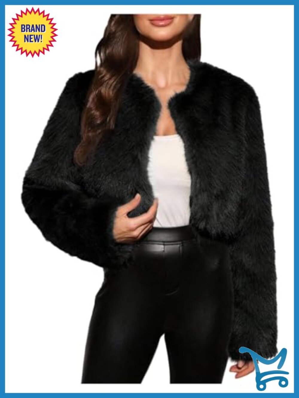 Faux Fur Cropped Jacket Open Front Long Sleeve Fuzzy Outerwear Coat